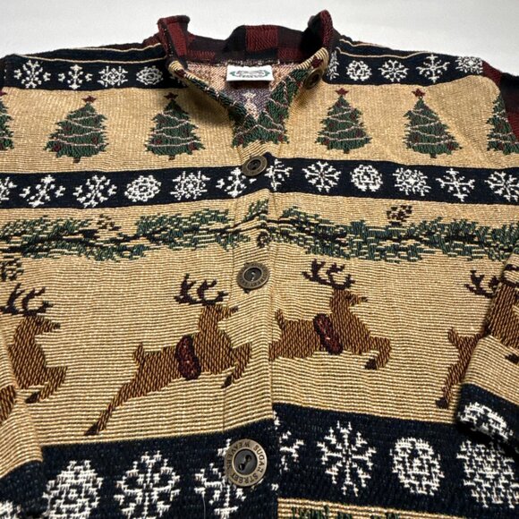 VTG Sugar Street Weavers AOP Cardigan Jacket Art Christmas Santa X Large USA - Picture 3 of 11